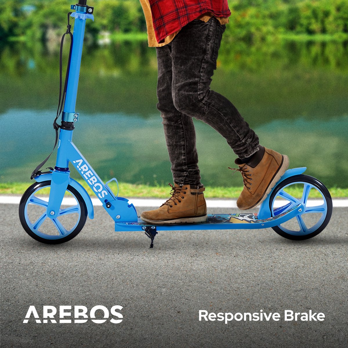 AREBOS kick scooter stadsstep kinderstep volwassen scooter blauw Step kopen online