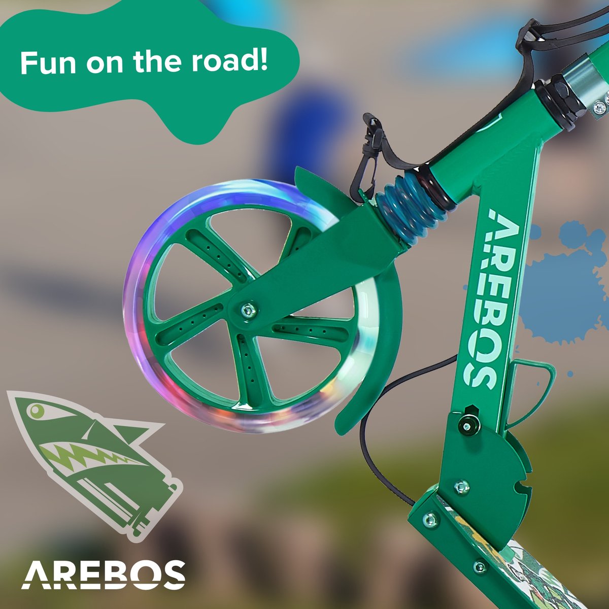 AREBOS kick scooter stadsstep kinderstep volwassen scooter groen met led banden Step kopen online