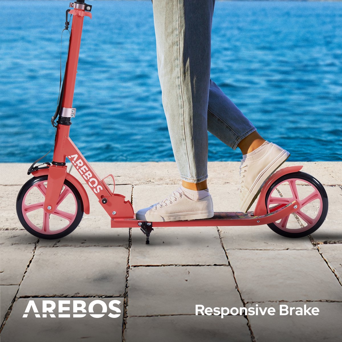 arebos kick scooter stadsstep kinderstep volwassen scooter rood