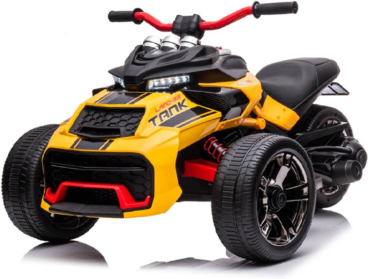 ATV E-Tank Elektrische Kinderquad Trike – 24V Accu – Geel – Met EVA Rubberen Banden, Kunstleren Zitting, LED Verlichting & Muziekfunctie Accuvoertuig kopen online