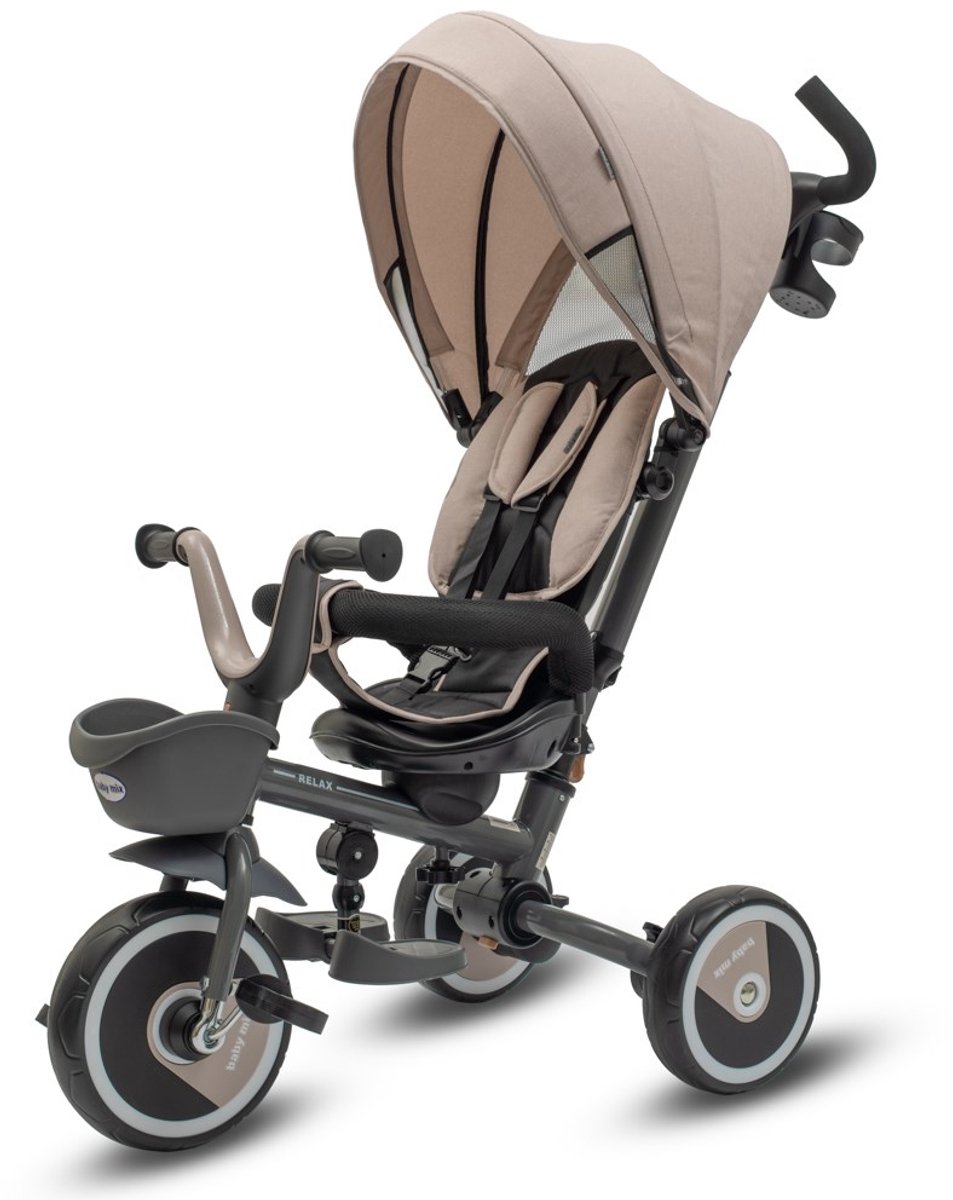 Baby Mix 5-in-1 RELAX Driewieler Beige – Verstelbaar, 360° Draaibaar Zitje en Duwstang Driewieler kopen online