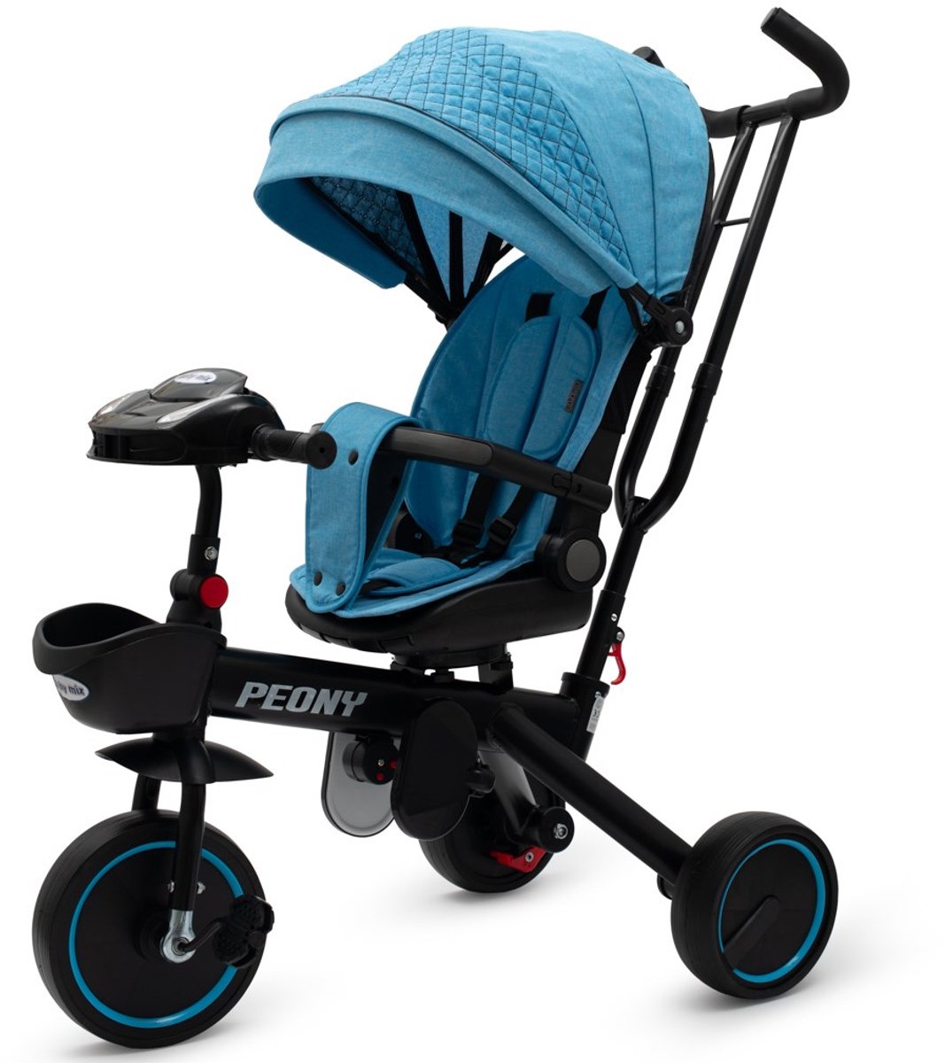 Baby Mix - Driewieler - Blauwe stof - Verstelbare kap - Veiligheidsriem - Kindvriendelijk - Peony - Driewieler met handgreep - Voortduwen - Comfortabel zitje - Opbergmand Driewieler kopen online