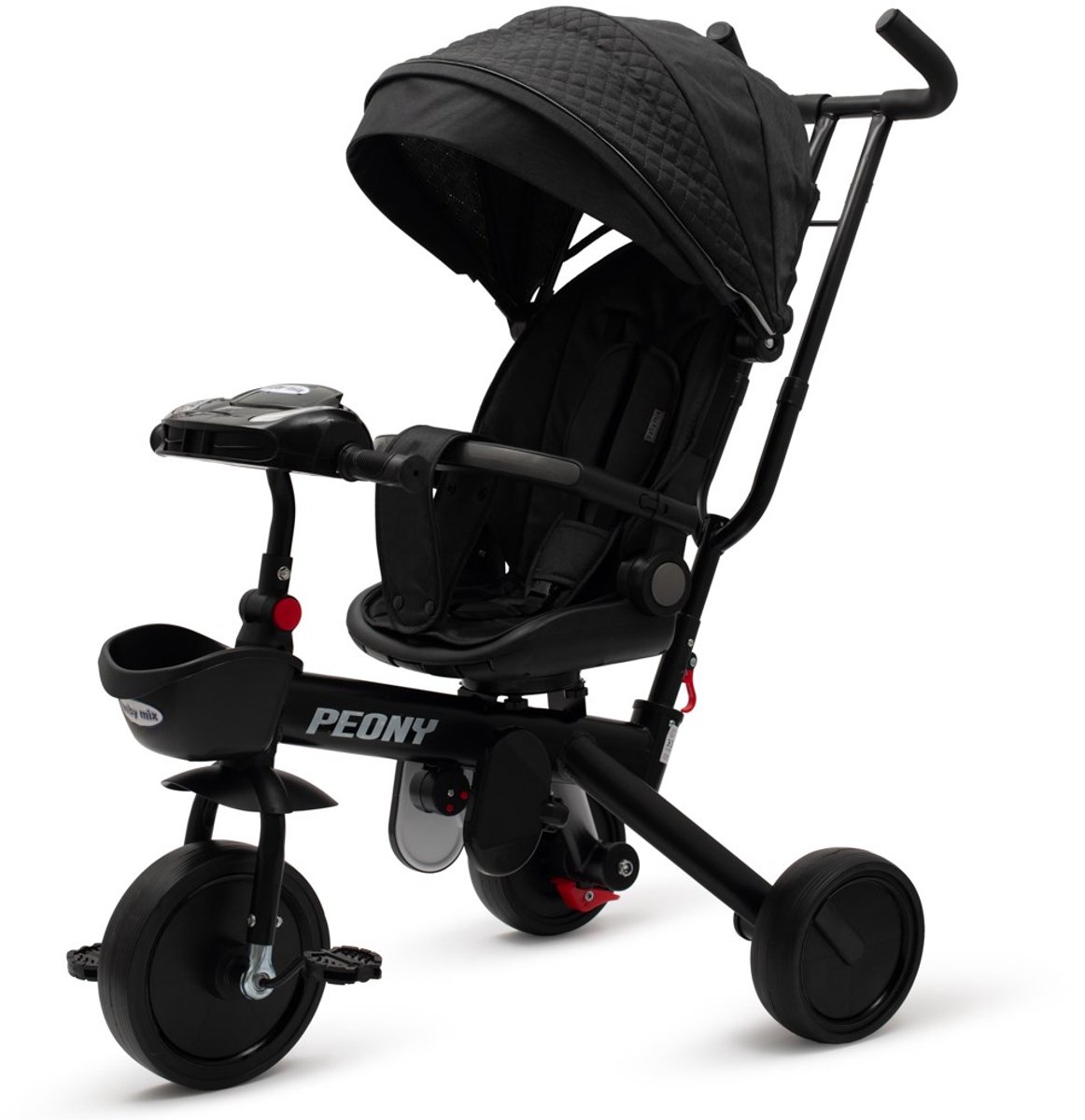 Baby Mix - Driewieler - Comfortabele zitting met rugleuning - Ergonomische duwstang - Uitklapbaar zonnescherm - Zwart - Peony - EVA - Stabiliteit - Pedalen - Accessoirebakje - Duurzaam Driewieler kopen online