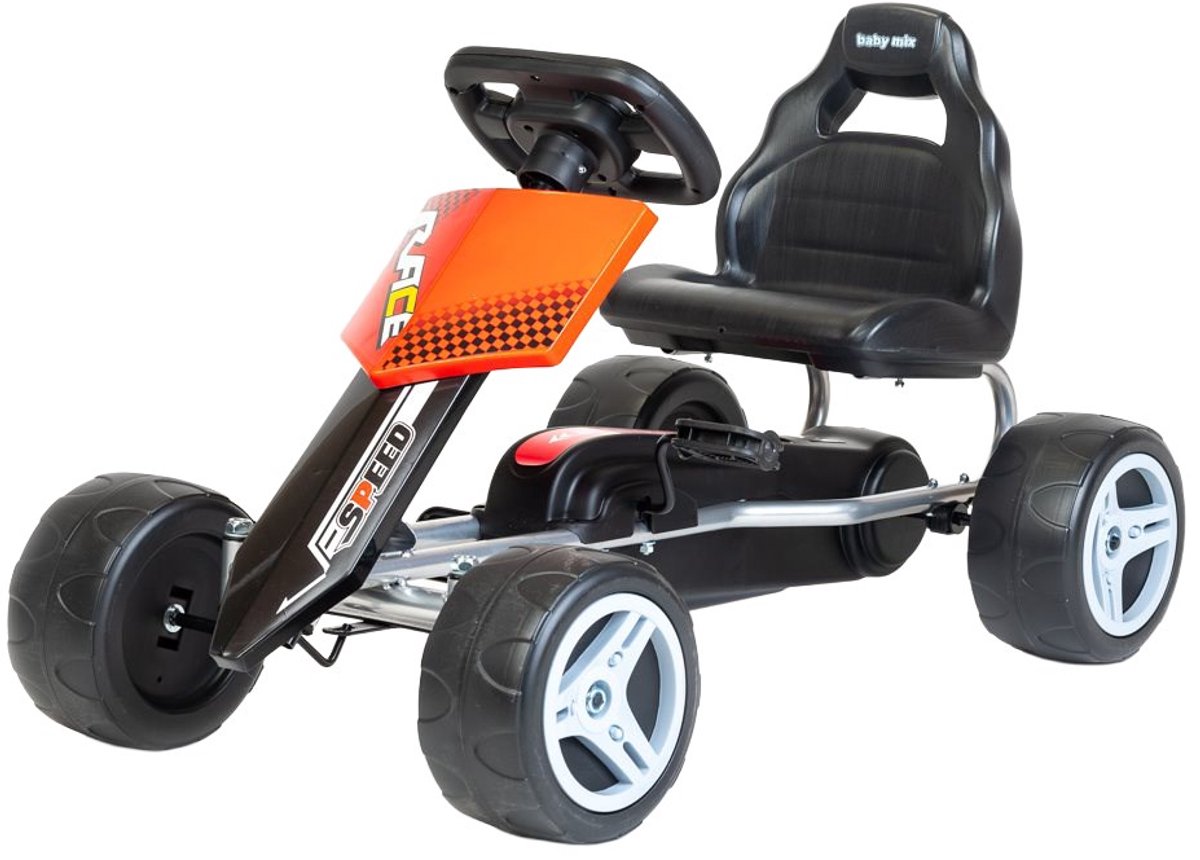 Baby Mix - Go-kart - Trapauto - Ergonomisch zitje - Met pedalen - Sportief ontwerp - Kinderen - Buitenspellen - Speelgoed - Zilver - Oranje Skelter kopen online