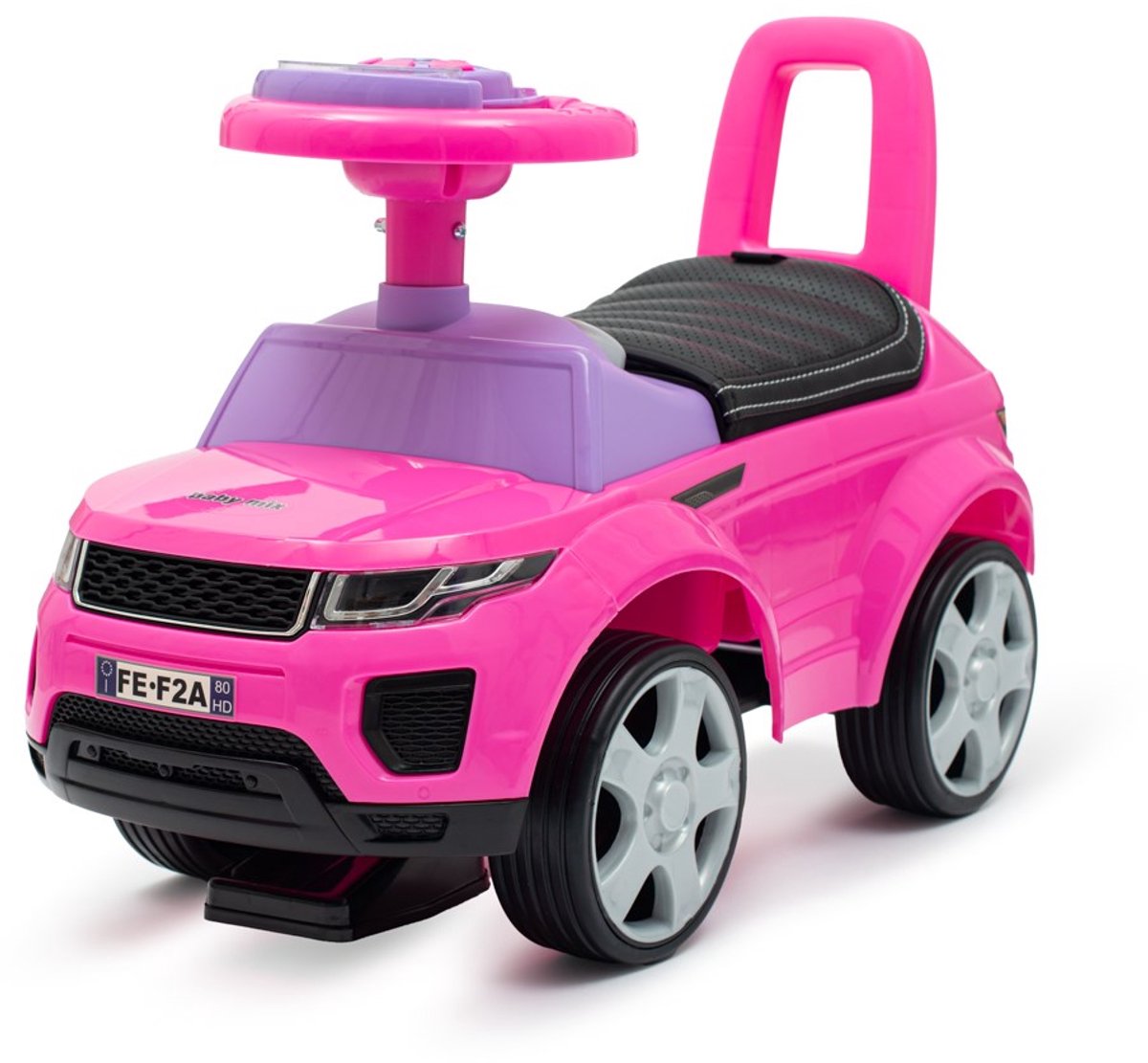 Baby Mix - kinderauto - felroze SUV - paarse stuurinrichting - grote zilverkleurige wielen - motorische ontwikkeling - loopauto - speelvoertuig - stuntauto - kindermobiel - speelgoedauto Loopauto kopen online