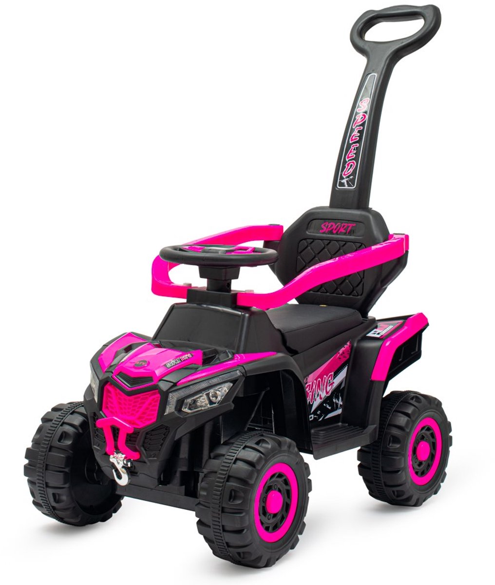 Baby Mix - Kinderauto - Quad - Zwart met roze accenten - Sportief ontwerp - Duwstang - Stevige wielen - Speelgoed voor kinderen - Elektrische fiets - Begeleidingsstang - Avontuurlijke rit Loopauto kopen online