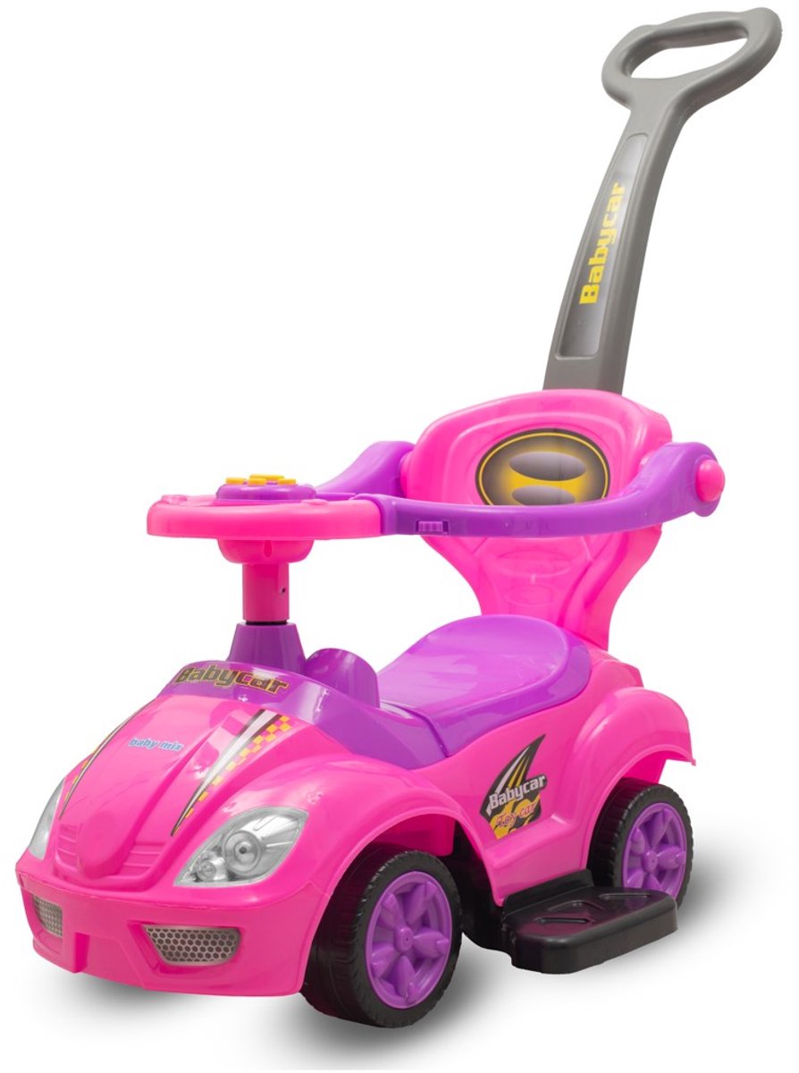 Baby Mix - Kinderloopauto - Roze Met Paarse Accenten - Duwstang Met Handvat - Sportwagen Ontwerp - Veiligheidsrand - Peuterauto - Loopauto - Speelvoertuig - Kinderen - Buiten spelen Loopauto kopen online