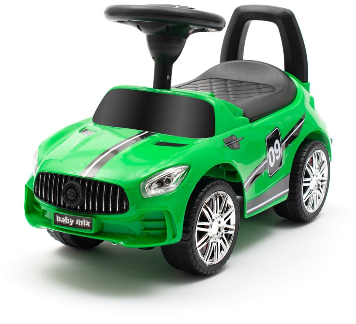 baby mix loopauto groene sportauto ergonomische zitting met handgreep raceauto look kinderen speelgoed buitenactiviteit geluiden comfort