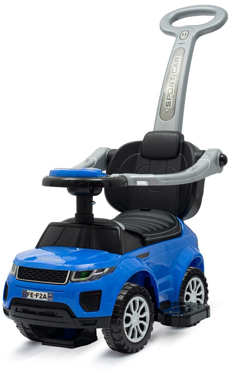 Baby Mix - Loopauto - Sportief Ontwerp - Duwstang - Veiligheidshek - Blauw met Zwarte Accenten - Speelgoedauto - Kindervoertuig - Auto met Stuur - Voor Binnen en Buiten Loopauto kopen online