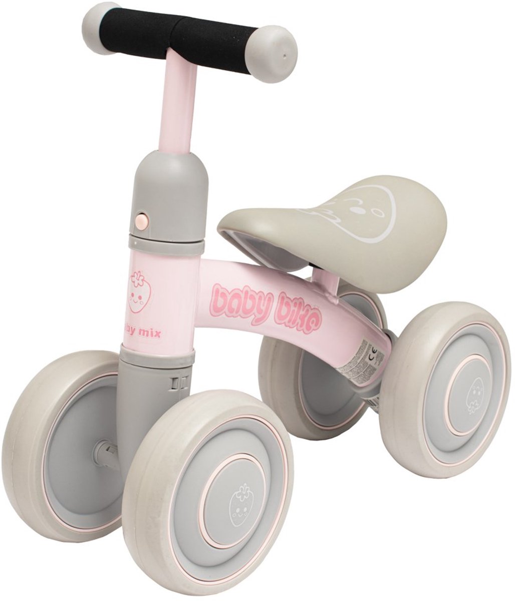 Baby Mix - Loopfiets - Baby Bike - Roze & Grijs - Vierwieler voor Peuters - Ergonomisch Zadel - Fietsje zonder Pedalen - Balansfiets - Peuterfiets - Gekleurde Loopfiets - Kinderen Fiets Loopfiets kopen online