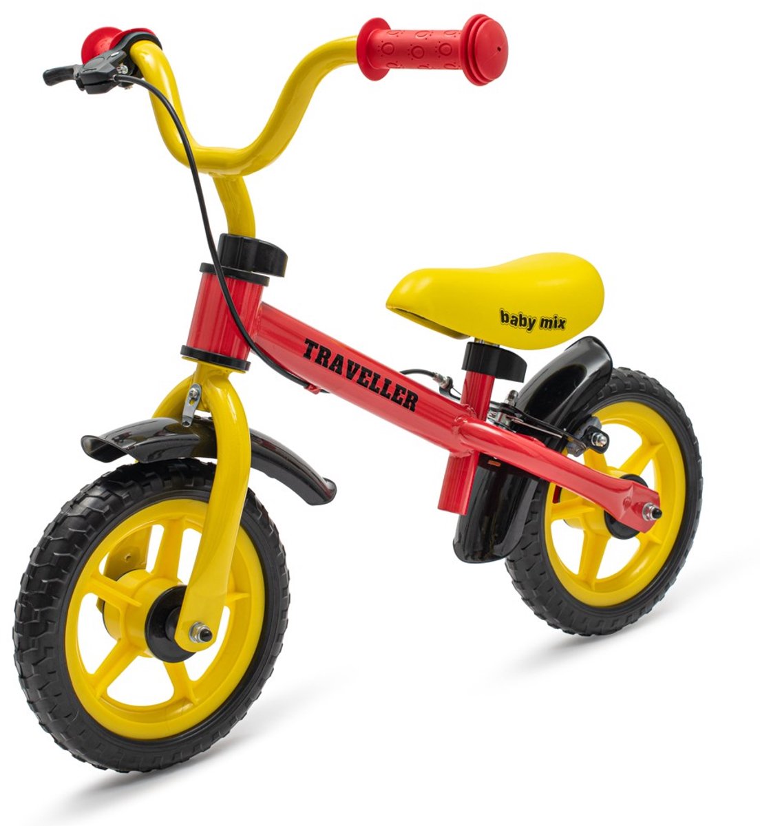 Baby Mix - Loopfiets - Rood met Geel - Comfortabel Zadel - Antislip Handvatten - Geschikt voor Peuters - Kinderfiets - Balance Bike - Loopfiets zonder Pedalen - Peuterfiets - Buitenspeelgoed Loopfiets kopen online
