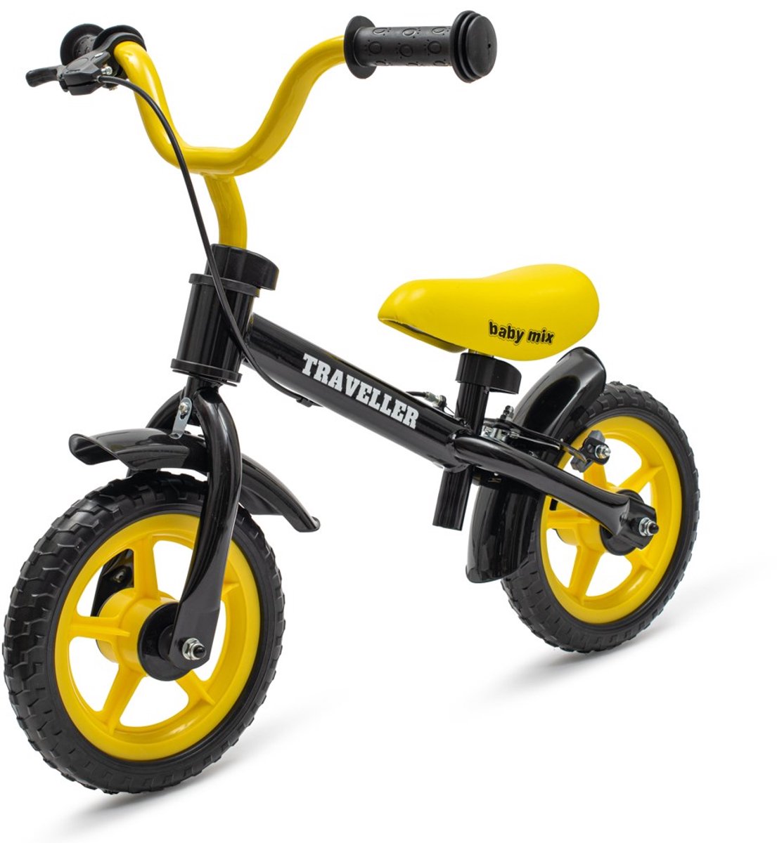 Baby Mix - Loopfiets - zwart - met rem - verstelbaar zadel - zachte handvatten - kinderfiets - balance bike - peuterfiets - balansfiets - loopfiets met spatborden Loopfiets kopen online