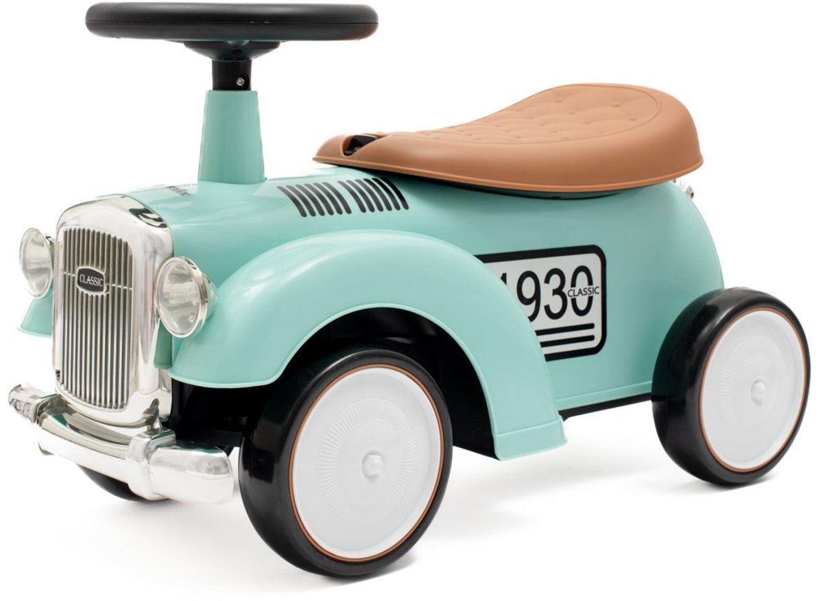 baby mix retro loopauto mint loopwagen met geluid en opbergruimte