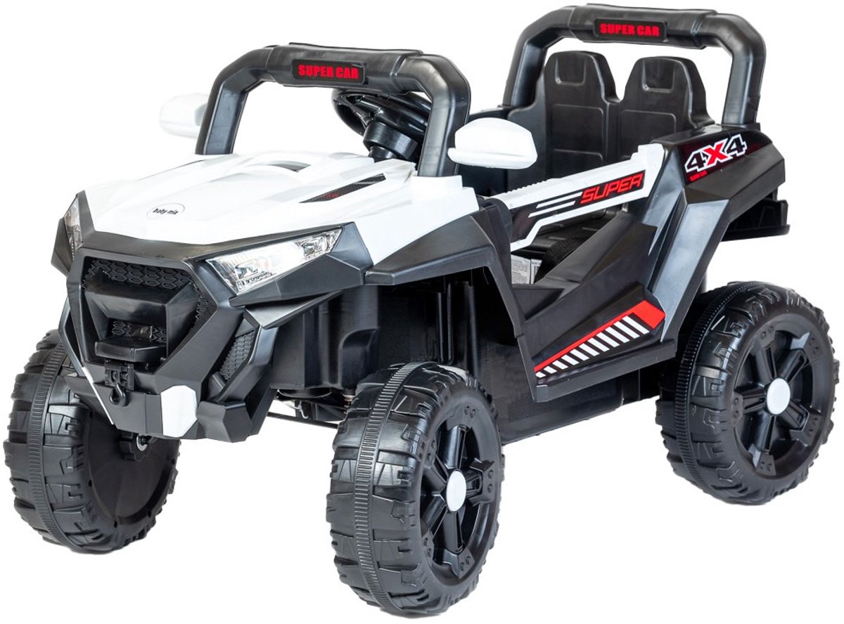 Baby Mix - Speelgoedvoertuig - Elektrische 4x4 Auto - Wit met Zwarte Accenten - Twee Zitplaatsen - Kinderauto - Buggy - Avontuurlijke Speelgoedauto - Op afstand bestuurbaar Accuvoertuig kopen online