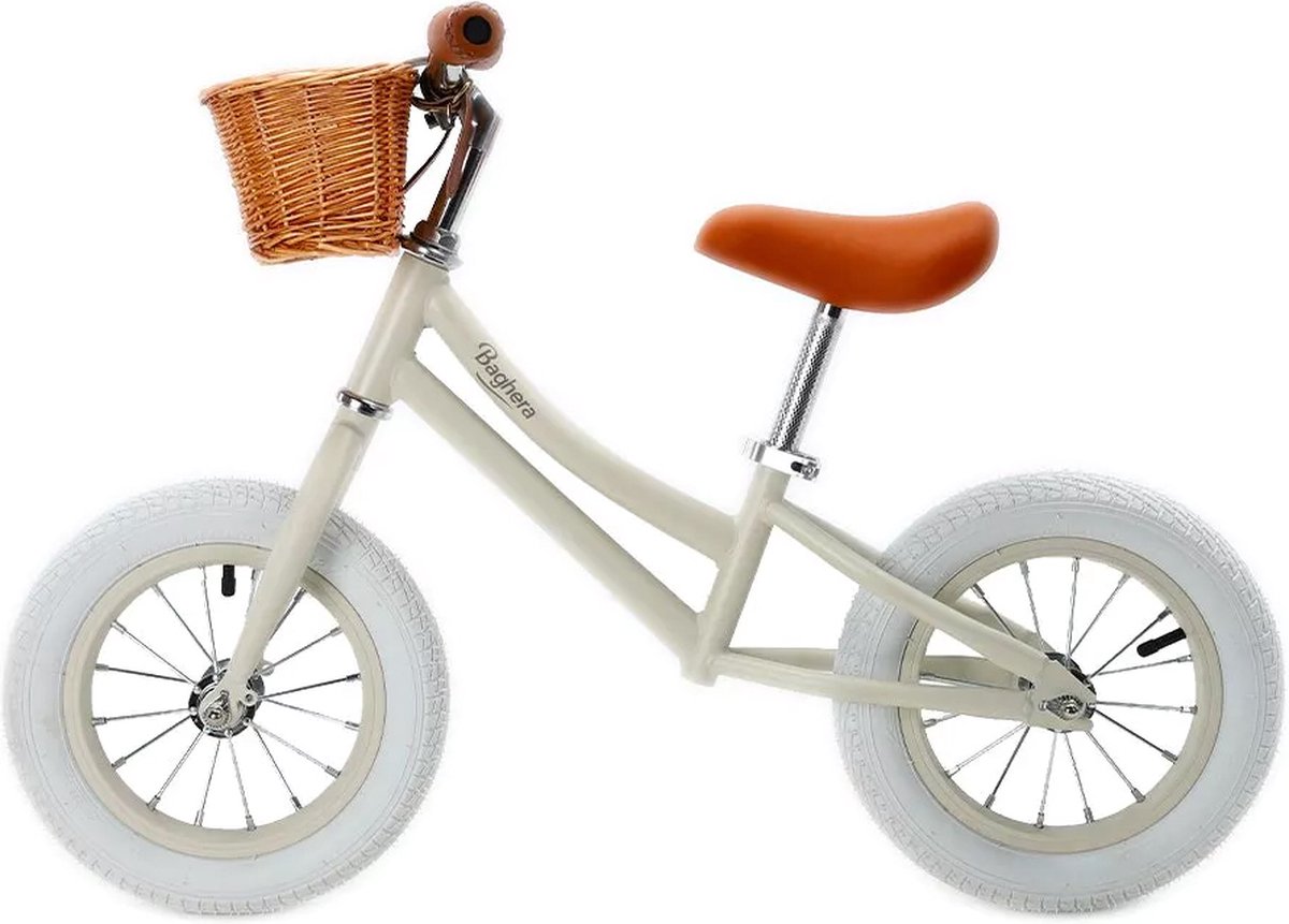 Baghera Retro Loopfiets Ivory White - kinderloopfiets met helm Loopfiets kopen online