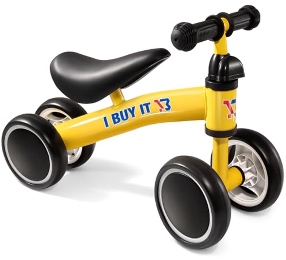 Balance Bike voor Baby's 1-2 Jaar, 4 Wielen, Pedaalloos, Voor Binnen en Buiten, Geel Kinderfiets kopen online
