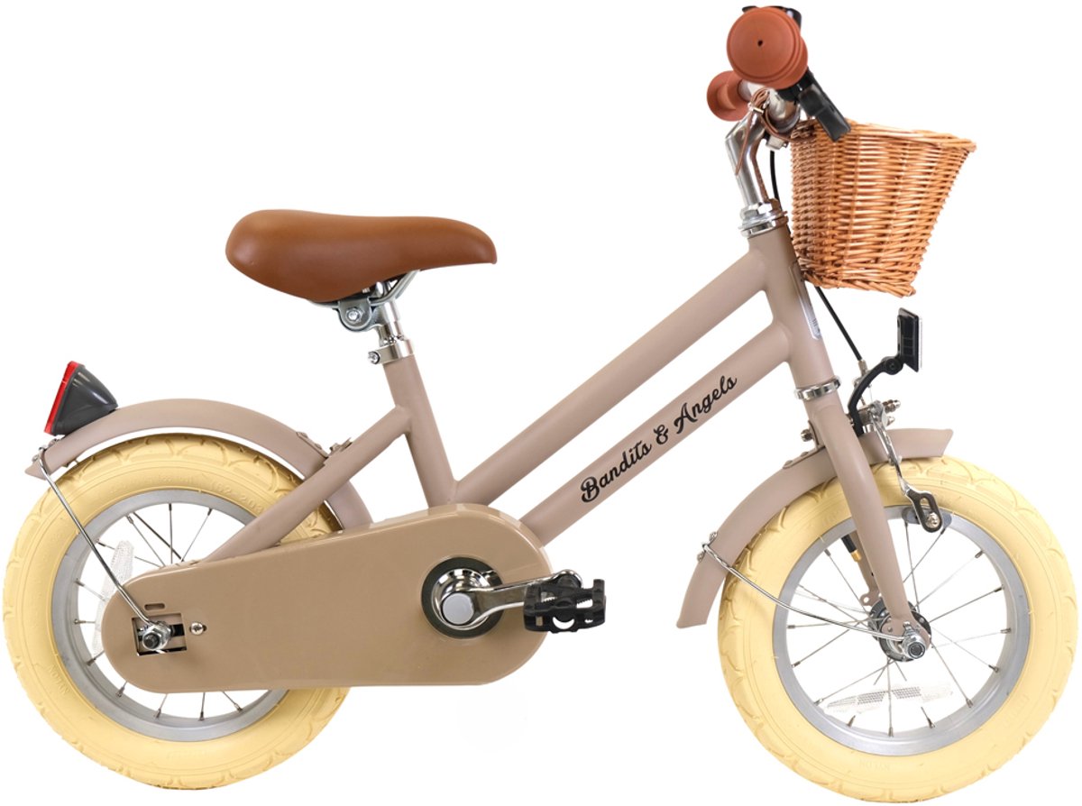 bandits angels kinderfiets 12 inch retro rider sand vanaf 3 jaar metalen kinder fiets voor jongens en meisjes inclusief stuurmand verstelbaar zadel en stuur 12 inch luchtbanden