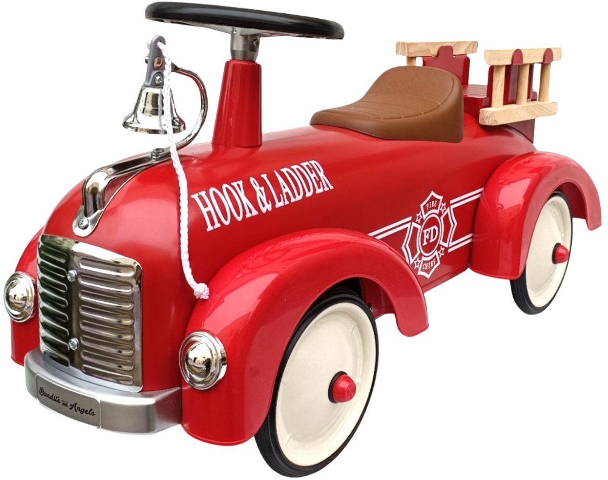 Bandits & Angels Metalen Loopauto Oldtimer Brandweerwagen vanaf 1 Jaar voor Jongens en Meisjes - Loop Auto voor Kinderen Rood Brandweerwagen - voor Binnen en Buiten Loopauto kopen online