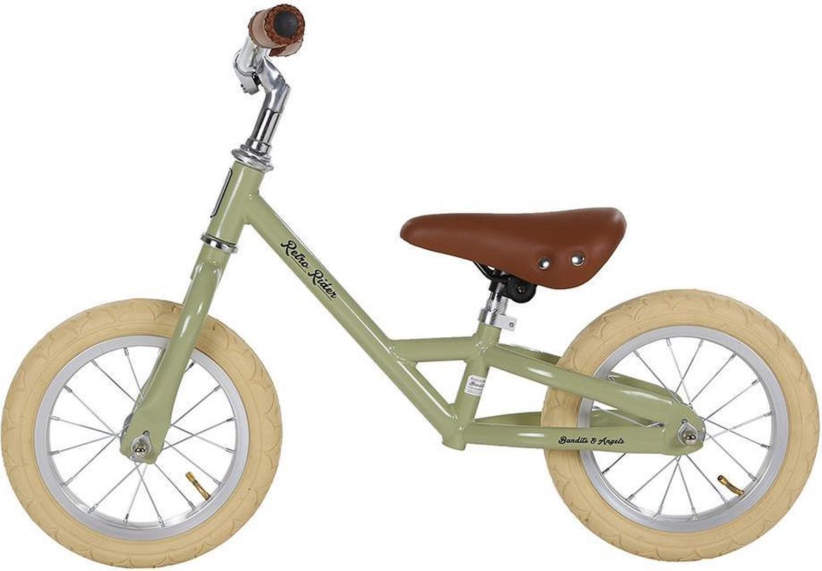 bandits angels metalen loopfiets retro rider groen vanaf 2 5 jaar voor jongens en meisjes groene loop fiets verstelbaar zadel 36 tot 44 cm luchtbanden luxe handvaten