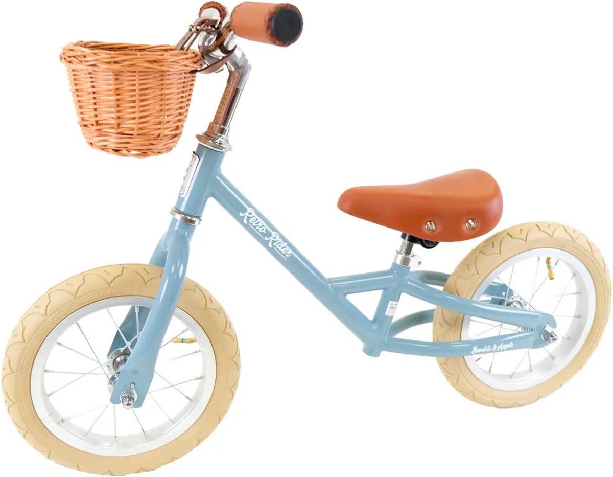 Bandits & Angels Metalen Loopfiets Retro Rider Petrol Blauw vanaf 2,5 Jaar - Voor Jongens en Meisjes - Petrol Blauwe Loop Fiets - Verstelbaar Zadel 36 tot 44 cm - Luchtbanden - Luxe handvaten Loopfiets kopen online