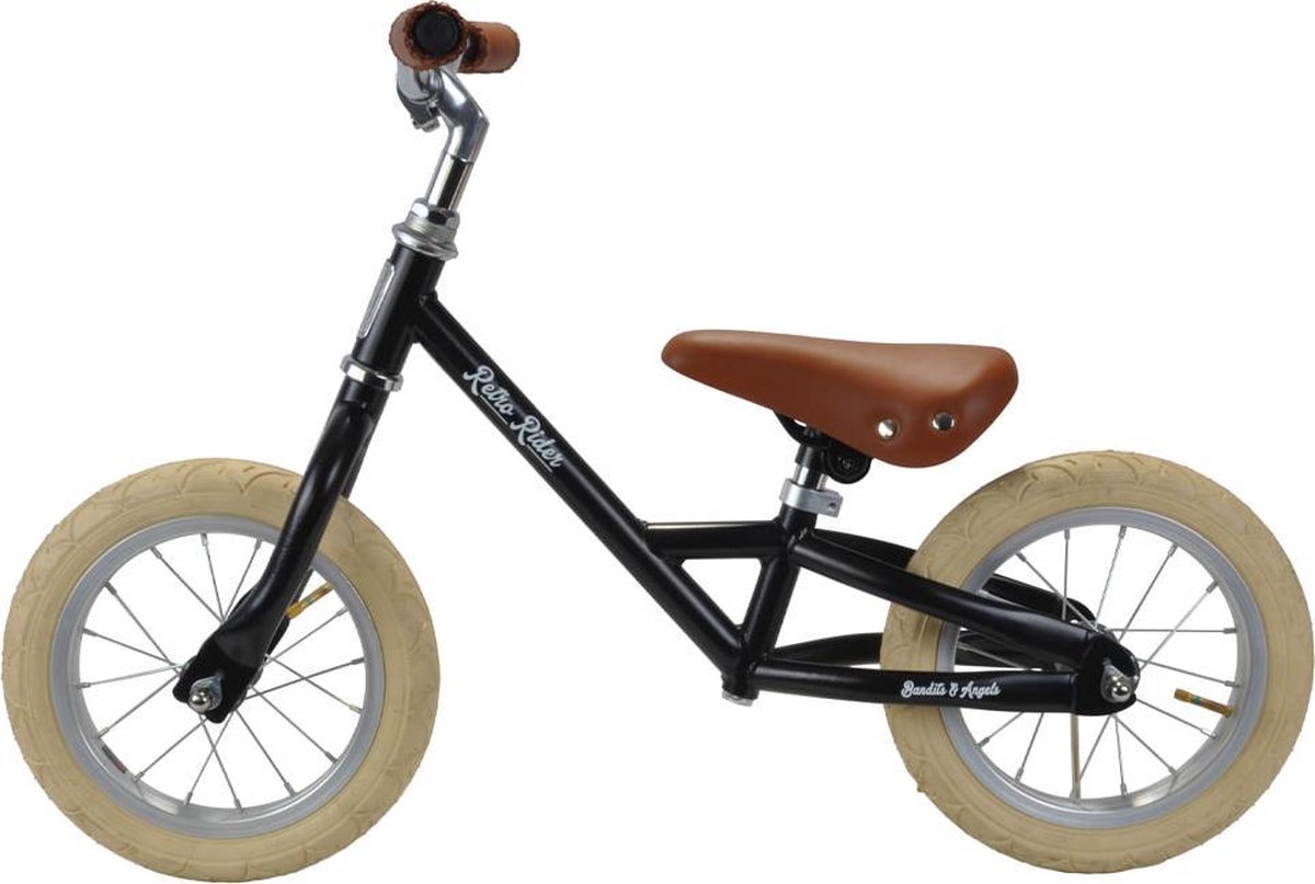 Bandits & Angels Metalen Loopfiets Retro Rider Zwart vanaf 2,5 Jaar - Voor Jongens en Meisjes - Zwarte Loop Fiets - Verstelbaar Zadel 36 tot 44 cm - Luchtbanden - Luxe handvaten Loopfiets kopen online