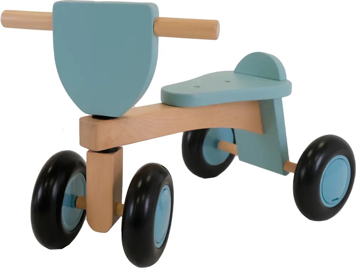 bandits angels vintage rider blue loopfiets hout vanaf 1 jaar voor jongens en meisjes houten loop fiets blauw vierwieler geluidsarme en krasvrije wielen
