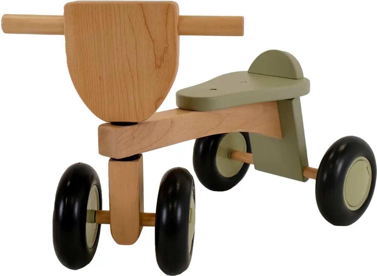 Bandits & Angels Vintage Rider Green Natural Loopfiets Hout vanaf 1 jaar - Voor Jongens en Meisjes - Houten Loop Fiets Groen - Vierwieler - Geluidsarme en Krasvrije Wielen Loopfiets kopen online