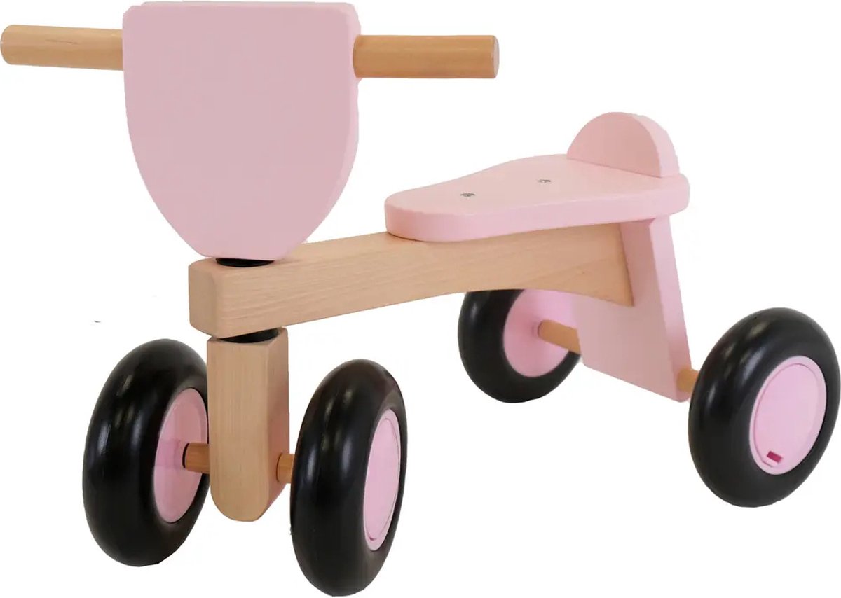Bandits & Angels Vintage Rider Pink Loopfiets Hout vanaf 1 jaar - Voor Meisjes - Houten Loop Fiets Roze - Vierwieler - Geluidsarme en Krasvrije Wielen Loopfiets kopen online