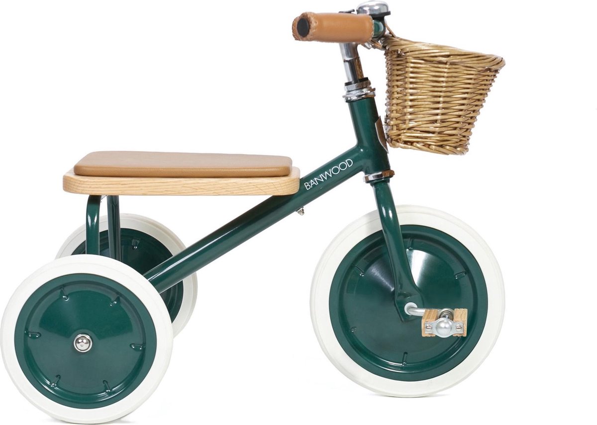 Banwood Trike Driewieler Met Duwstand En Mandje | Green Driewieler kopen online