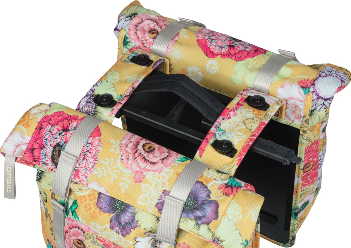 basil bloom field dubbele fietstas mik 28 35 liter waterdicht geel