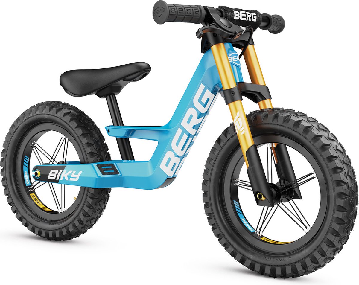 berg biky cross blue loopfiets 12 inch met handrem lichtgewicht frame van magnesium 2 tot 5 jaar blauw