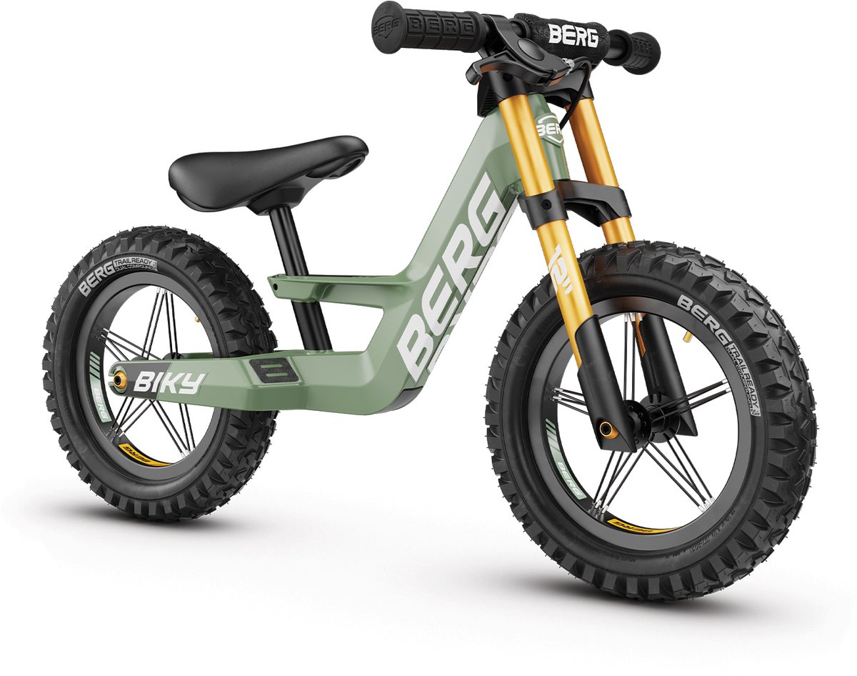 BERG Biky Cross Green Loopfiets - 12 inch - Met handrem - Lichtgewicht frame van magnesium - 2 tot 5 jaar - Groen Loopfiets kopen online