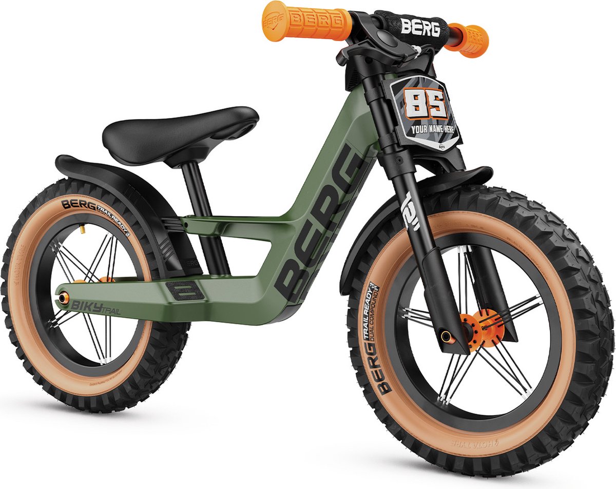 BERG Biky Trail Loopfiets - 12 inch - Lichtgewicht magnesium frame - Incl. Handrem - Verstelbaar zadel - 2 tot 5 jaar - Groen/Oranje Loopfiets kopen online