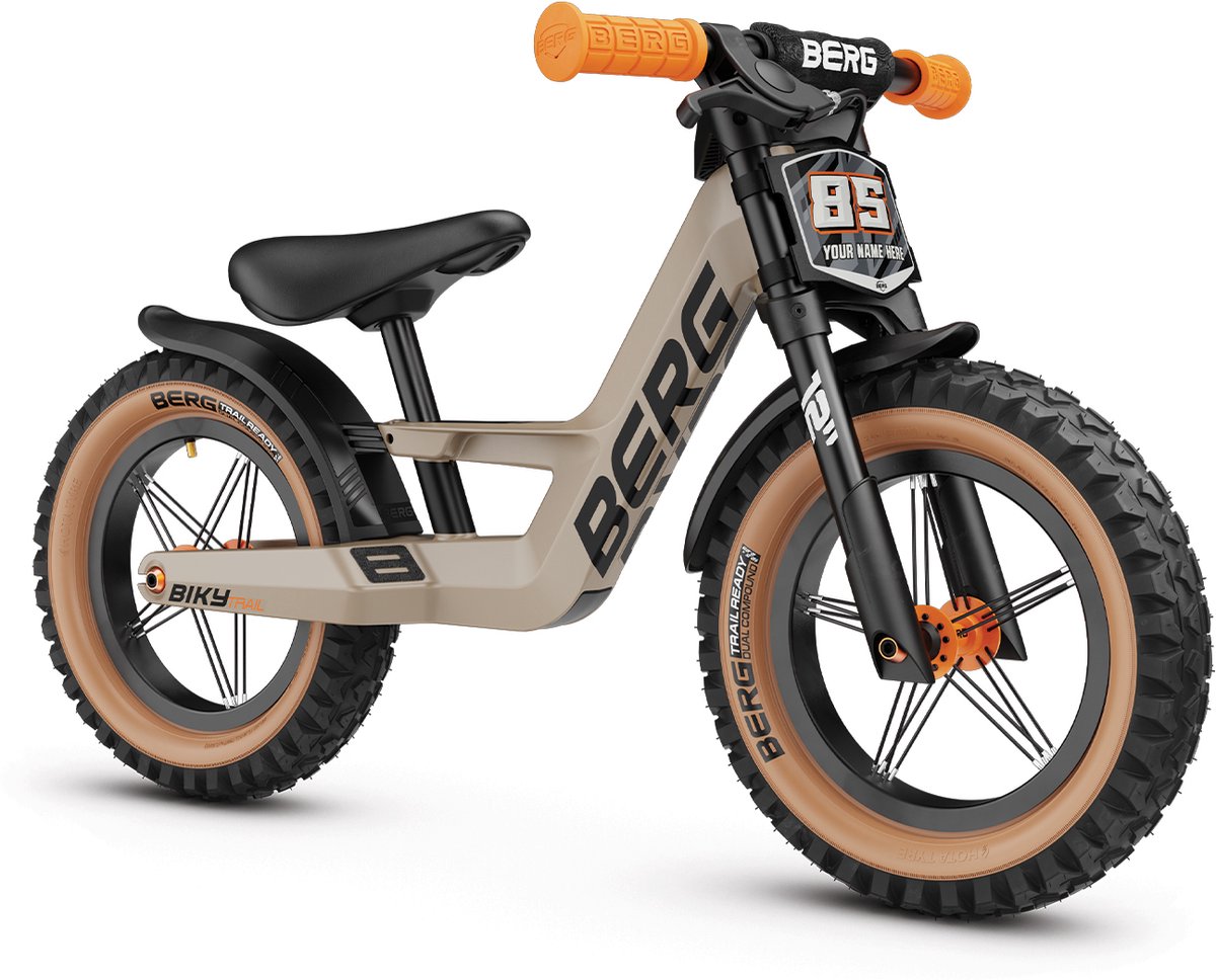 berg biky trail loopfiets 12 inch lichtgewicht magnesium frame incl handrem verstelbaar zadel 2 tot 5 jaar sand