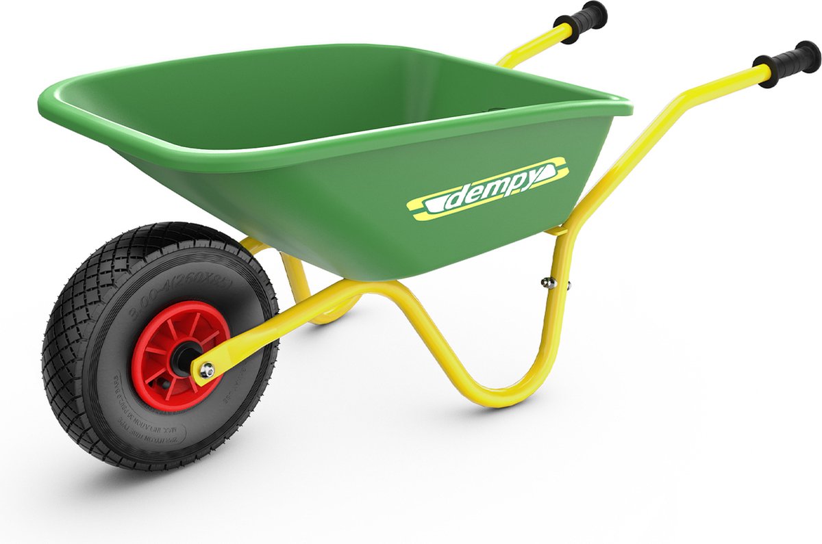 BERG Dempy Kinderkruiwagen - Metaal - Met kunststof bak - 40 kg laadgewicht - Luchtband - Groen/Geel Speelgoedkruiwagen kopen online