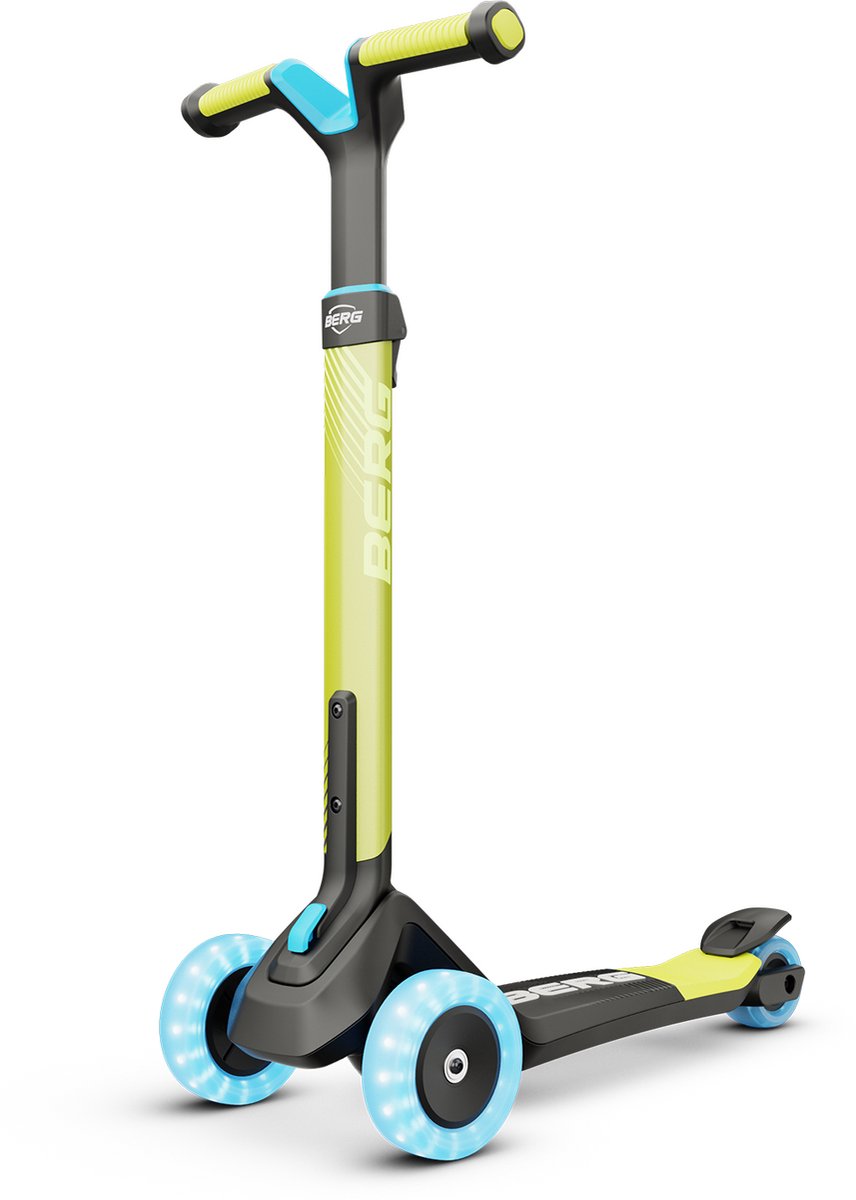 berg nexo kinderstep 2 tot 12 jaar lime opvouwbaar in hoogte verstelbaar incl led wielen