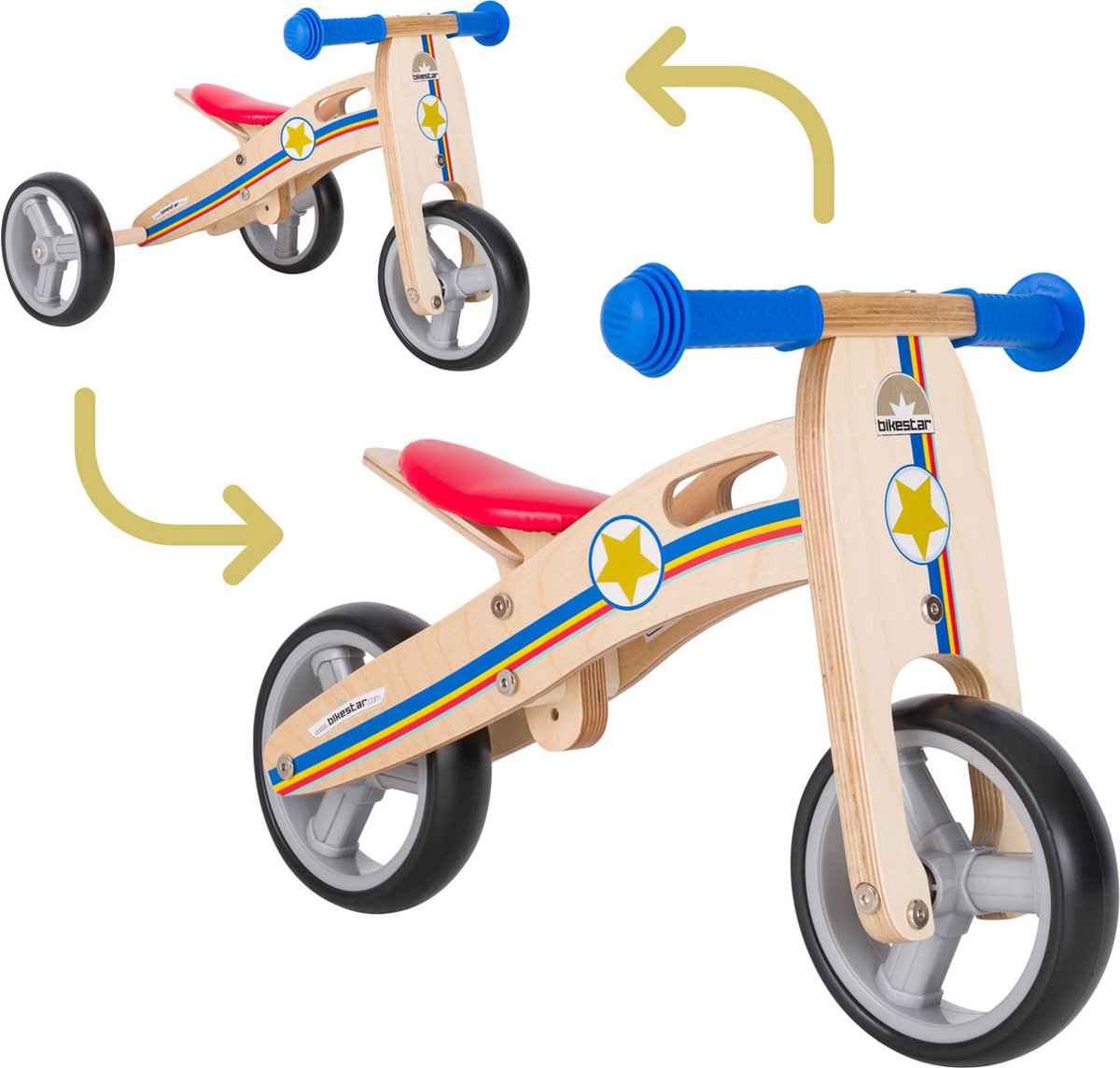 Bikestar mini loopfiets 2 in 1, hout, 7 inch, blauw Loopfiets kopen online