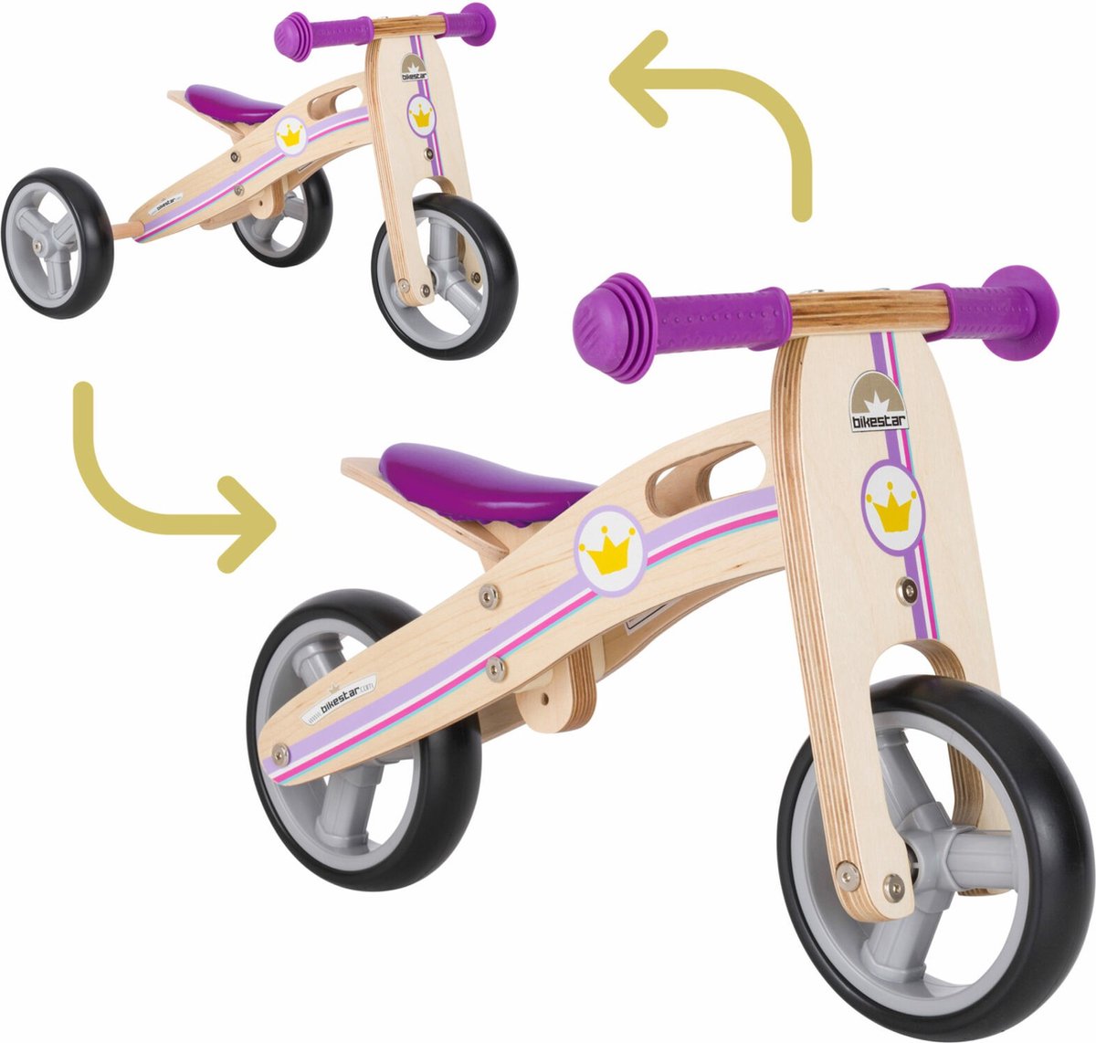 Bikestar mini loopfiets 2 in 1, hout, 7 inch, lila Loopfiets kopen online