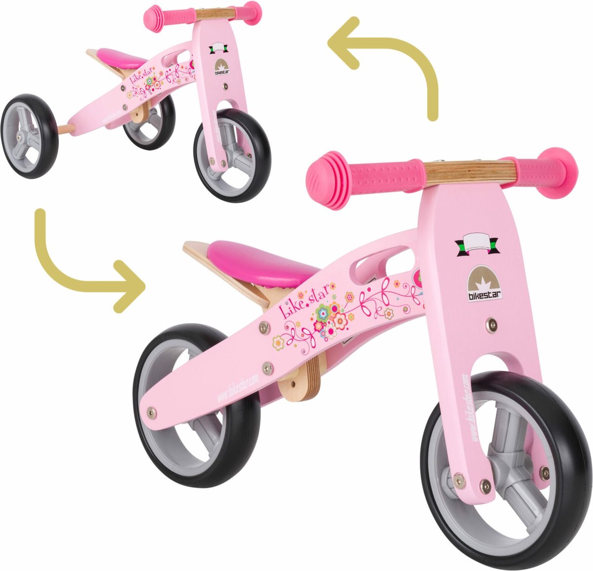 Bikestar mini loopfiets 2 in 1, hout, 7 inch, roze Loopfiets kopen online