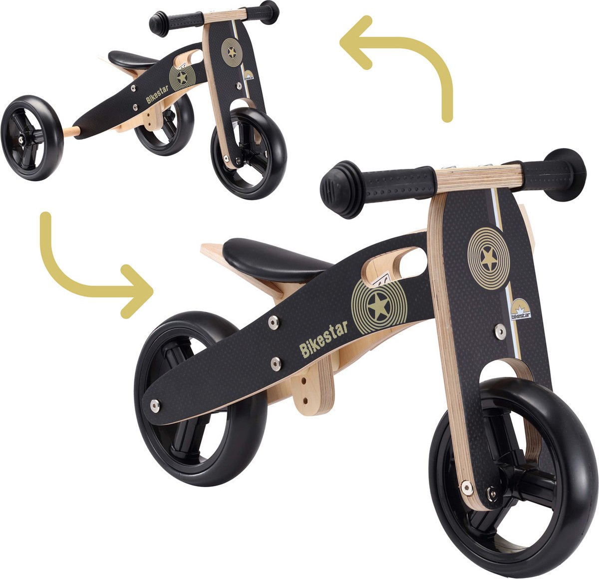 Bikestar mini loopfiets 2 in 1, hout, 7 inch, zwart Loopfiets kopen online