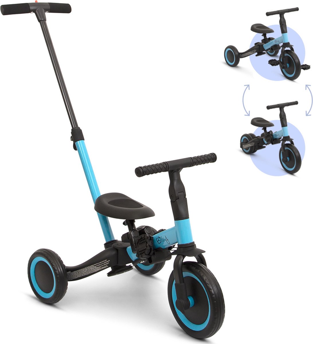 Billy 4-in-1 Kinderfiets met Duwstang Gio Blauw Driewieler kopen online