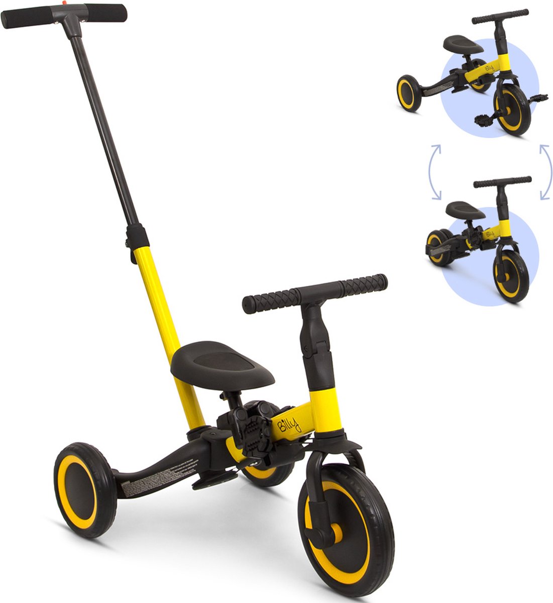 Billy 4-in-1 Kinderfiets met Duwstang Gio Geel Driewieler kopen online