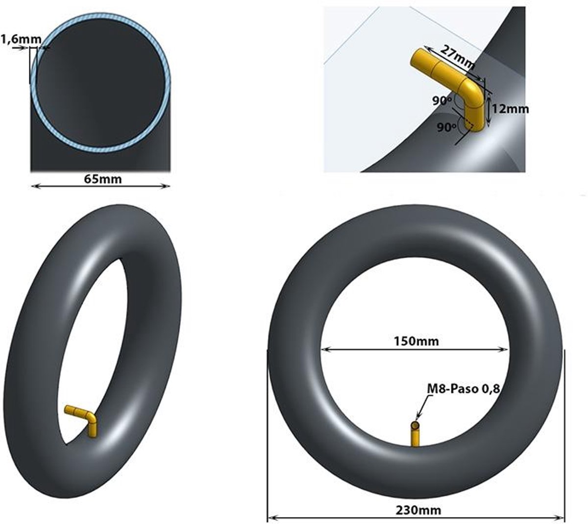 Binnenband met 90° ventiel | 10×2,5 inch | Elektrische step | Xiaomi, Inokim, Dualtron & meer | Accessoires | 10 inch Buitenspeelvoertuigaccessoire kopen online