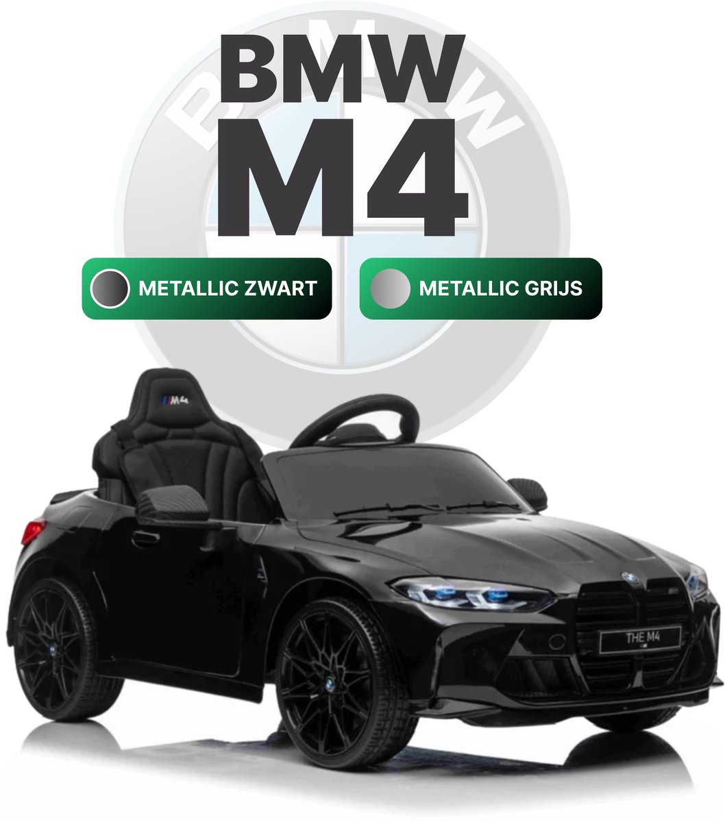 BMW M4 - Kinderauto BMW - 1-zitter - Zwart - Met openende deuren en verlichting - Elektrische Kinderauto Accuvoertuig kopen online
