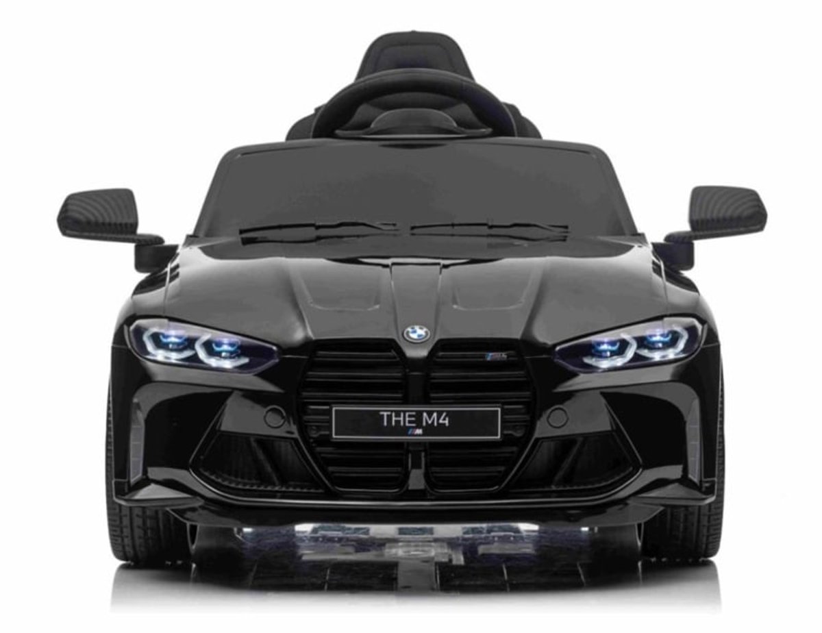 BMW M4 Zwart - 1 Persoons - Dubbele motoren, geluiden en incl. softstart | Elektrische kinderauto - Inclusief afstandsbediening - Gratis verzending - KiddoCars Accuvoertuig kopen online