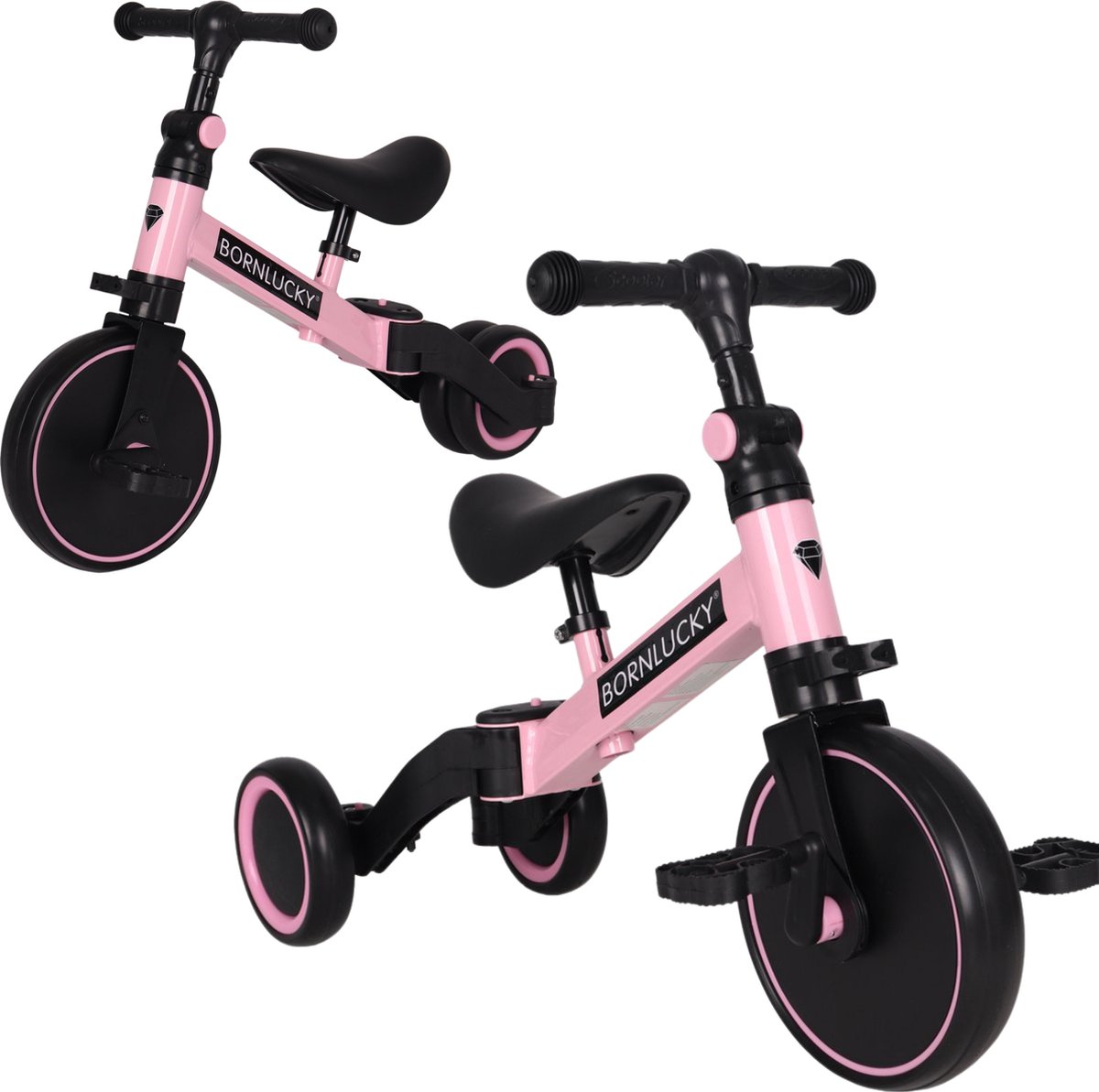 Born Lucky 4 in1 Driewieler / Loopfiets & Balance Bike - Roze Loopfiets kopen online