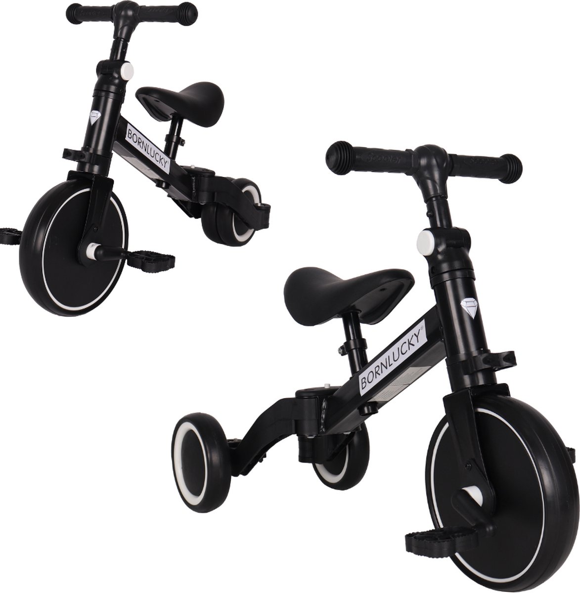 Born Lucky 4 in1 Driewieler / Loopfiets & Balance Bike - Zwart Loopfiets kopen online