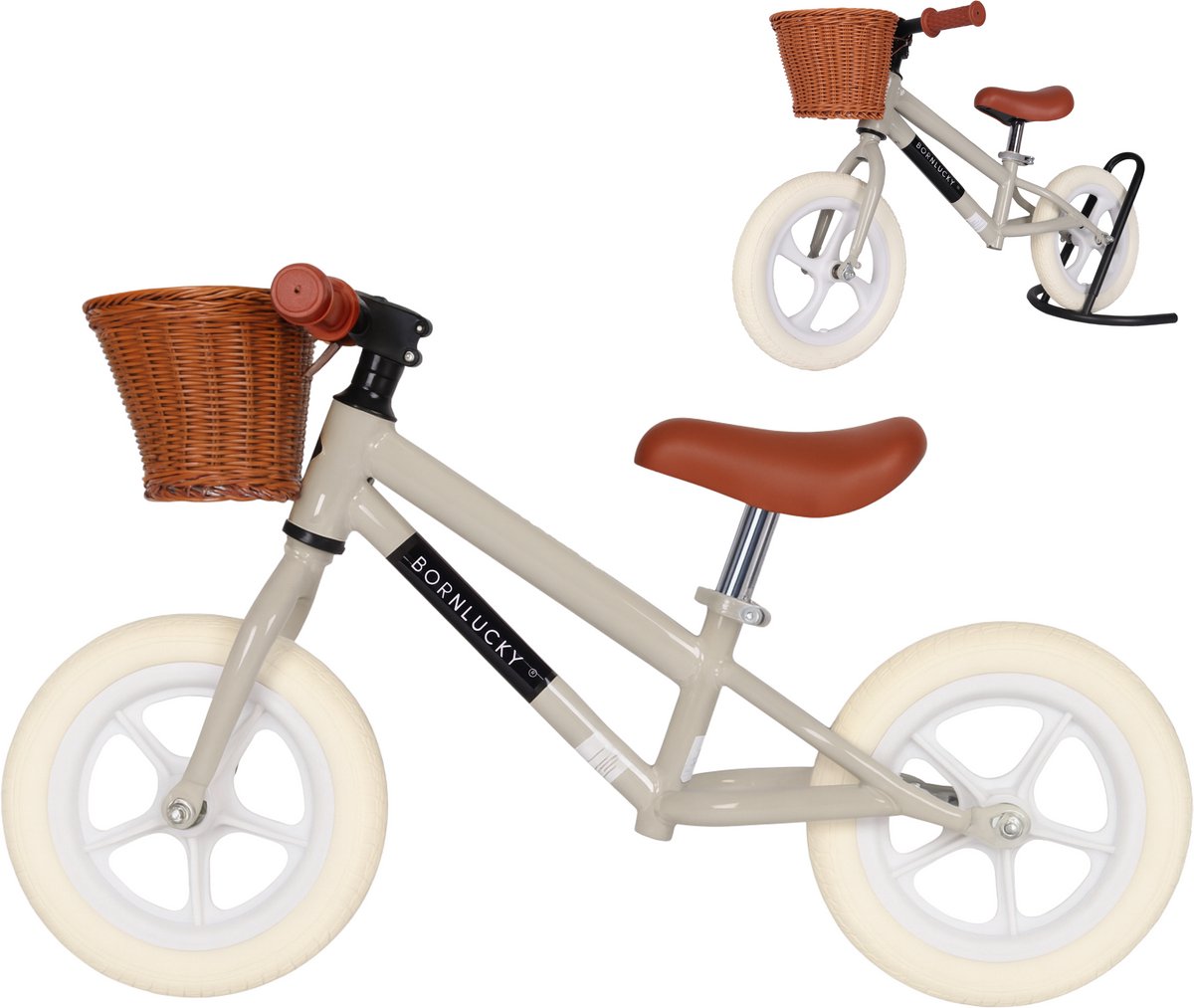 Born Lucky® Loopfiets Met Fietsmand– Vanaf 2 jaar – 12 inch massieve banden - Verstelbaar Zadel & Stuur – Olijf Groen Loopfiets kopen online