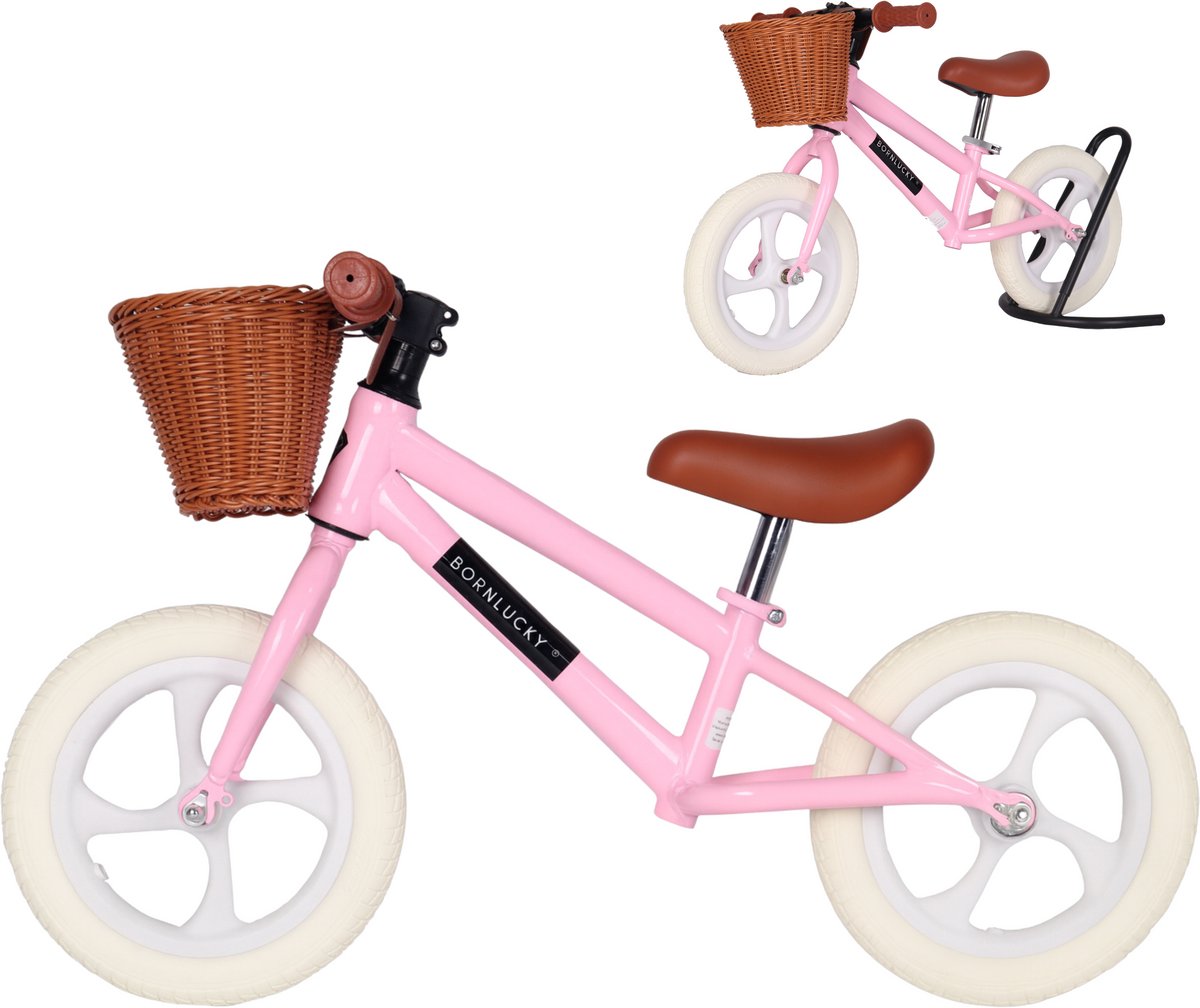 Born Lucky® Loopfiets Met Fietsmand– Vanaf 2 jaar – 12 inch massieve banden - Verstelbaar Zadel & Stuur – Roze Loopfiets kopen online
