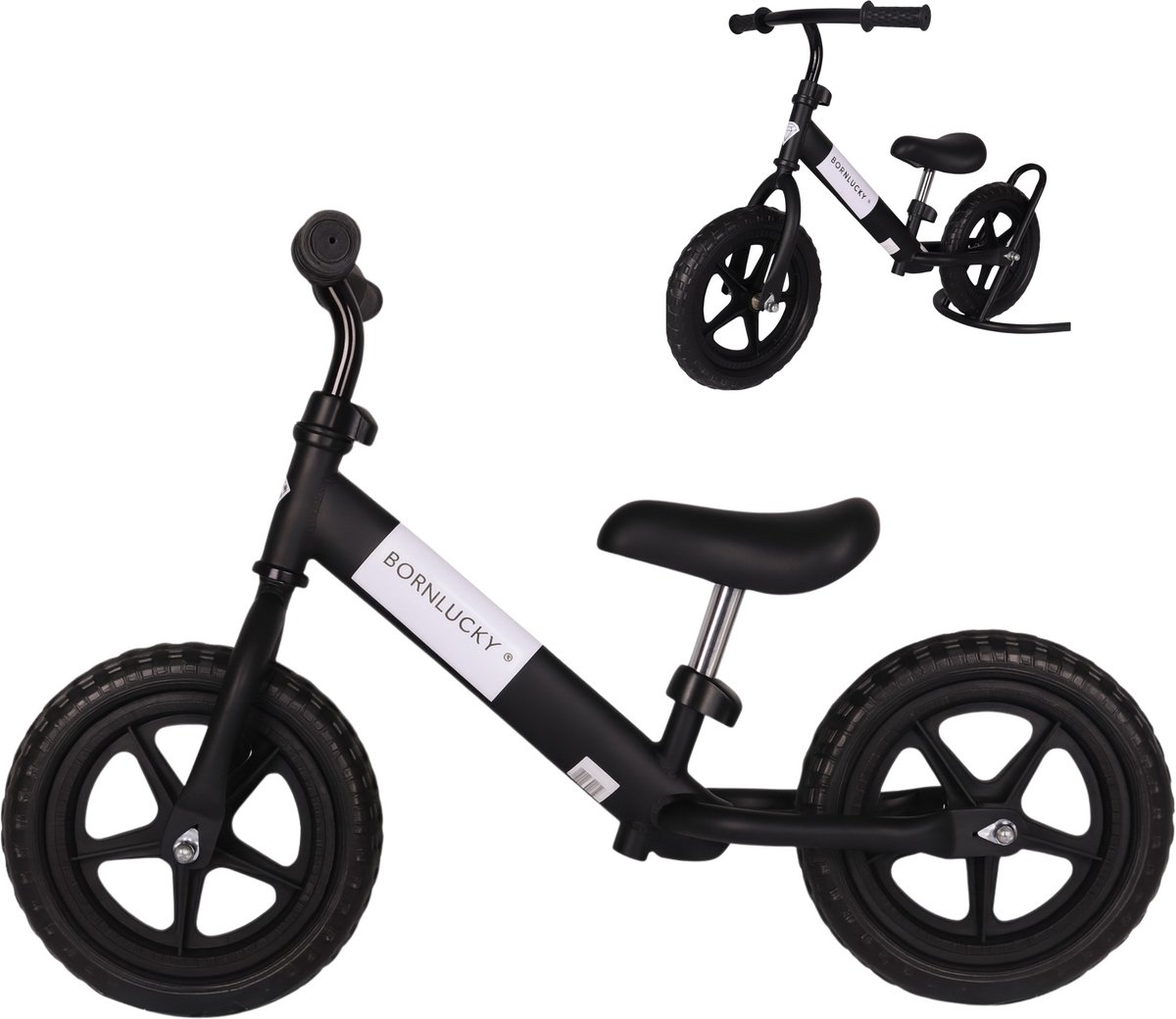 Born Lucky® Loopfiets –Vanaf 2 jaar – 10 inch massieve banden - Verstelbaar Zadel & Stuur – Zwart Loopfiets kopen online
